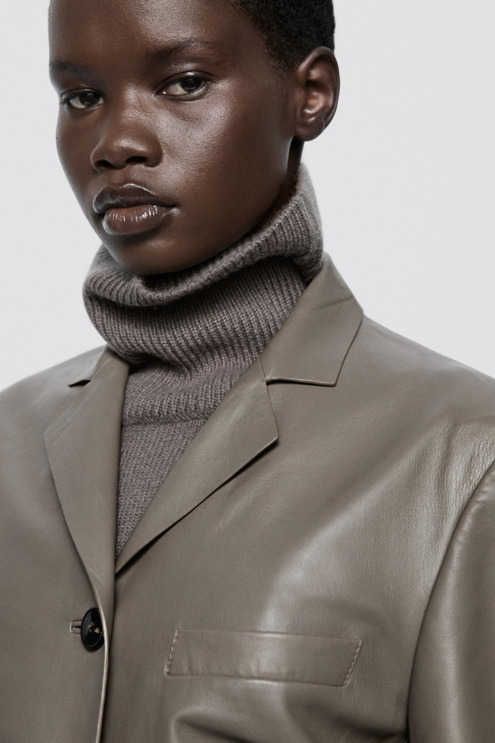 Massimo Dutti Блейзер из кожи наппа- Limited Edition, коричневый