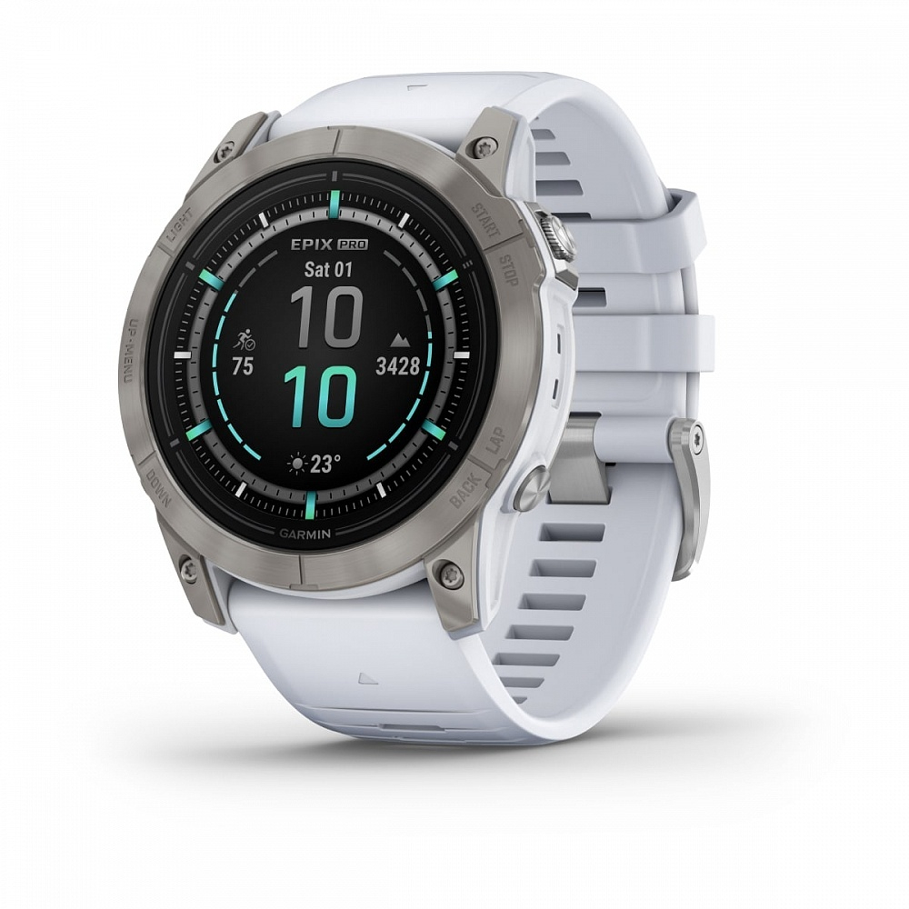 Смарт-часы Garmin EPIX Pro (Gen 2) Sapphire Edition 51 мм, титановый белый, DLC, белый силиконовый ремешок , 010-02804-11