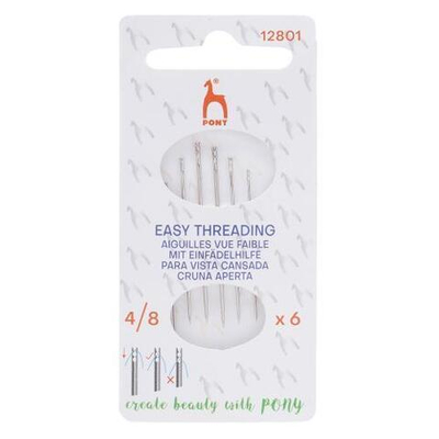 Иглы ручные для шитья легковдеваемые, для слабовидящих Easy Threading № 4-8, 6шт, PONY 12301 (12801)