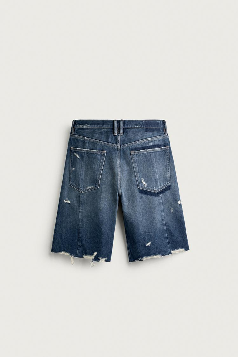 ZARA ДЖИНСОВЫЕ ШОРТЫ BAGGY FIT СО ШВАМИ, СИНИЙ