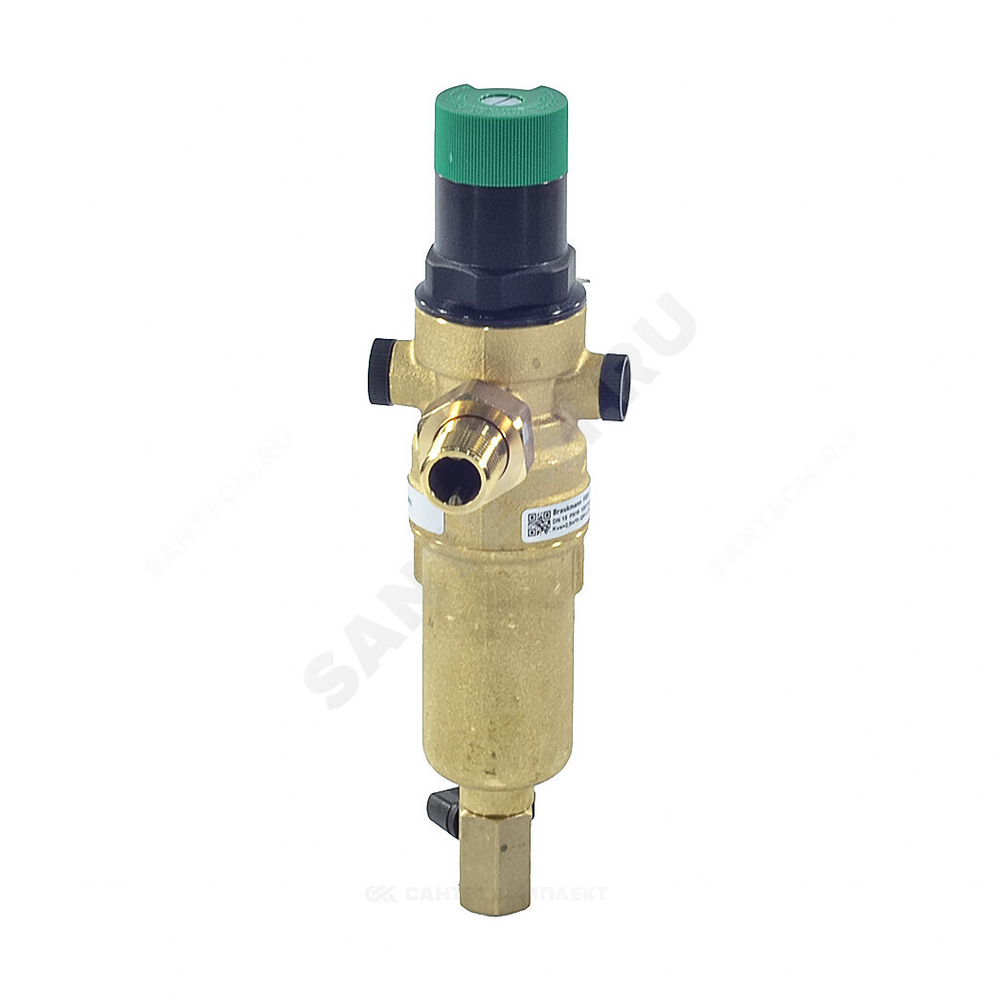Фильтр сетчатый T-образный латунь Ду 20 Ру25 Тмакс=70 oC G3/4" НР FK06 с выходом под манометр с регулятором давления с краном Honeywell-Braukmann FK06-3/4"AAM