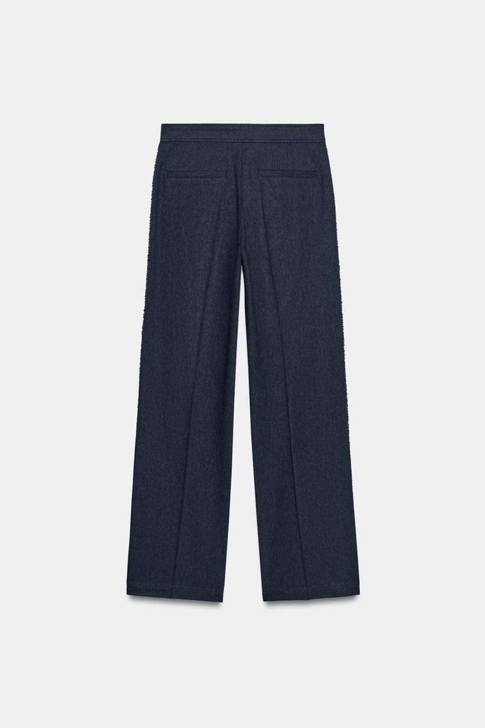 ZARA БРЮКИ ПРЯМОГО КРОЯ С ТЕСЬМОЙ, СИНИЙ