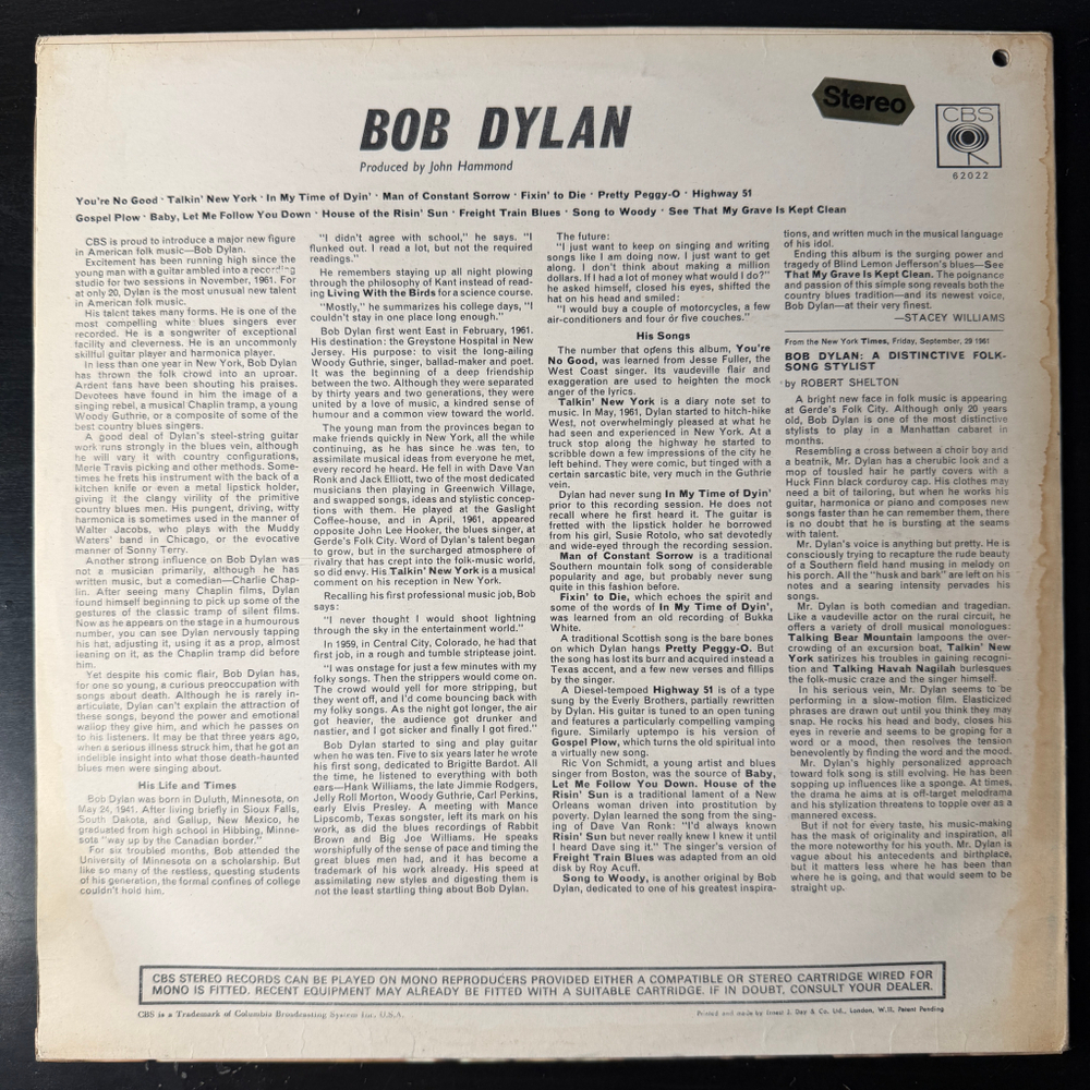 Bob Dylan ‎– Bob Dylan (Англия 1968г.)