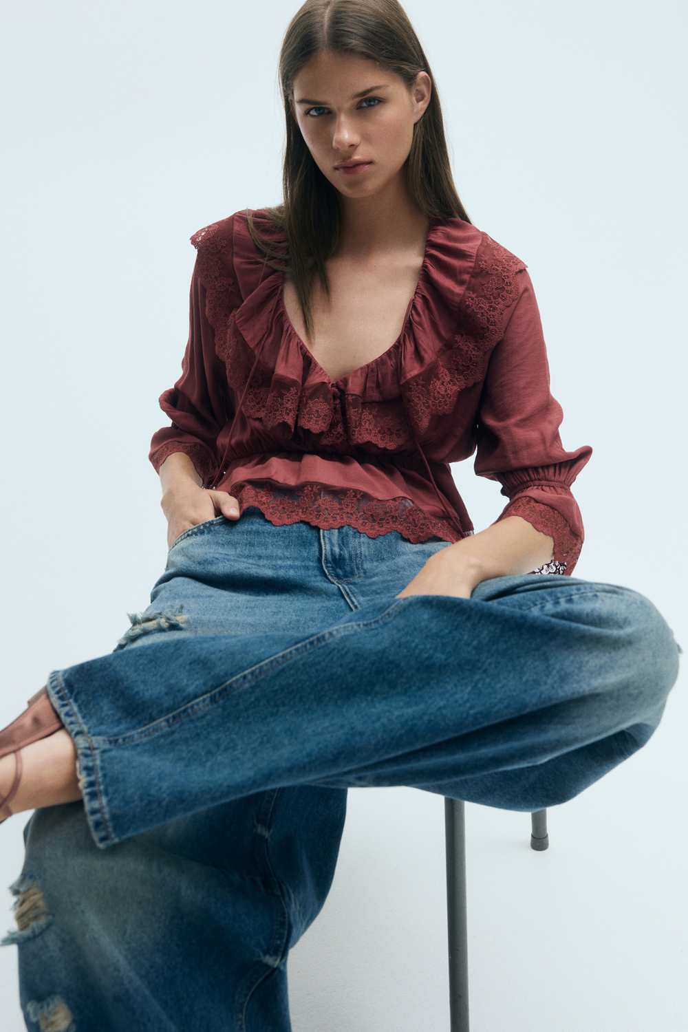 Блузка с оборками и пеплумом - H&M