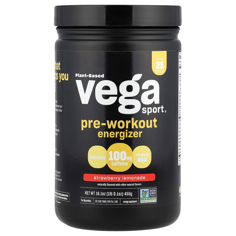 Vega, Sport, предтренировочный комплекс на растительной основе, клубничный лимонад, 455 г (1 фунт 0,1 унции)