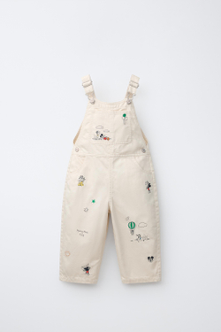 ZARA ДЖИНСОВЫЙ КОМБИНЕЗОН С ВЫШИВКОЙ MICKEY MOUSE © DISNEY, ЭКРЮ