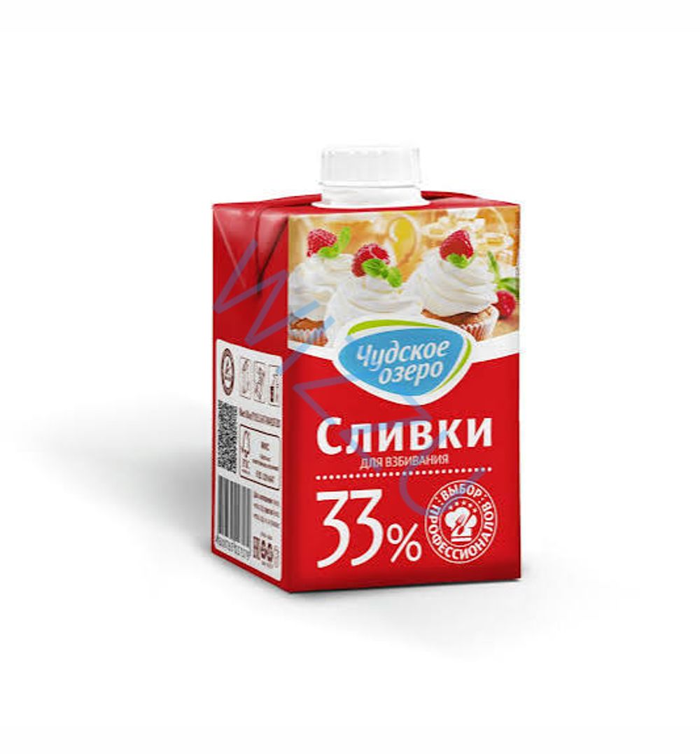 Крем сливочный ультрапас. Сливки для взбивания с мдж 33% Чудское Озеро 500мл