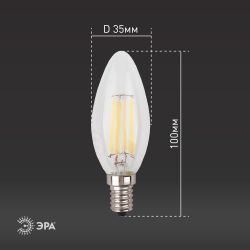 Лампа светодиодная ЭРА F-LED B35-11w-840-E14 11Вт филамент свеча нейтральный белый свет Е14 | Филаментные декоративные