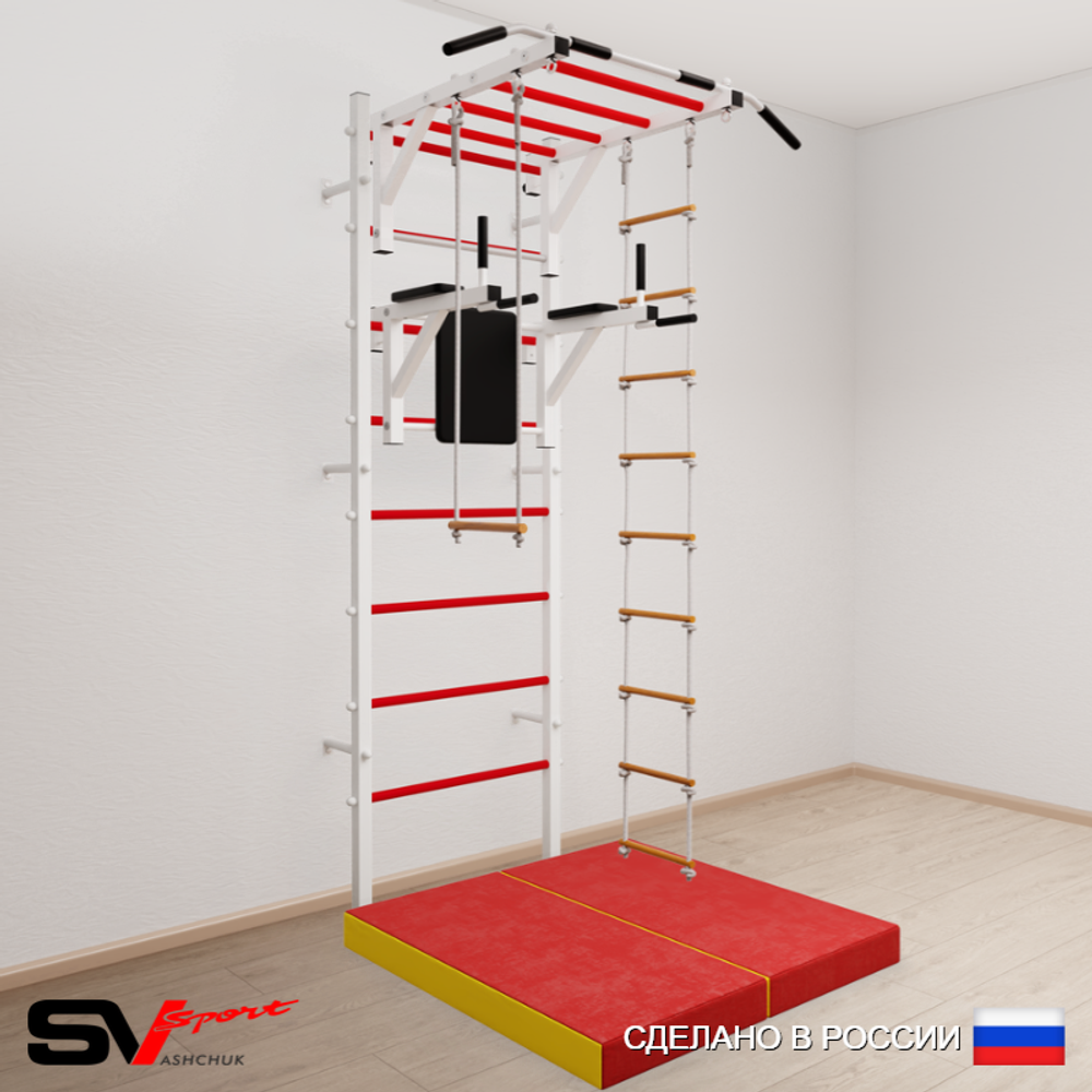 Шведская стенка Sv Sport усиленная 6494 (Турник рукоход/Брусья/Лестница/Трапеция/Мат 1м)