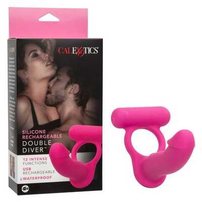 Розовая насадка для двойного проникновения Silicone Rechargeable Double Diver (Цвет: розовый)