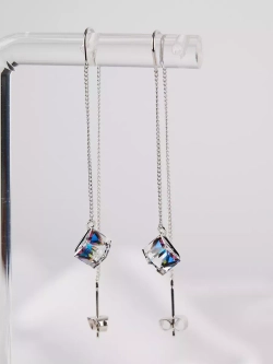 Серьги-протяжки Миражи с зелеными кристаллами Swarovski