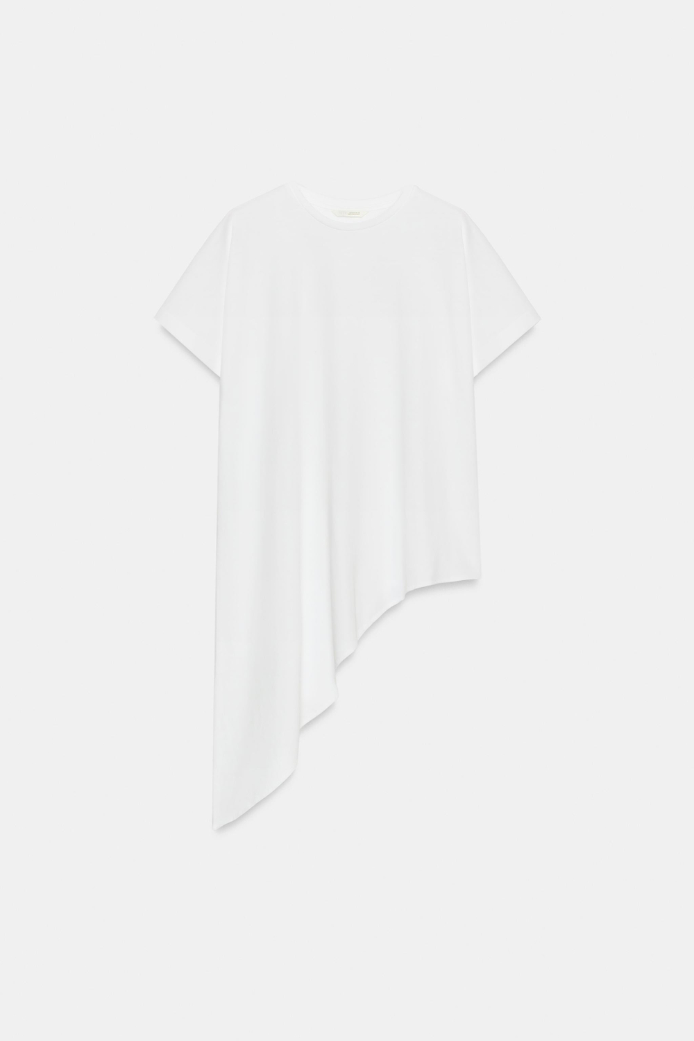 ZARA АСИММЕТРИЧНАЯ ФУТБОЛКА С КОРОТКИМИ РУКАВАМИ, БЕЛЫЙ