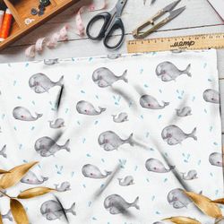 Ткань лен акварельные киты