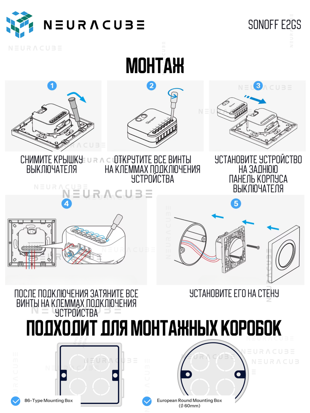 Выключатель для реле SONOFF E2GS (MINI-2GS/ZB2GS/ZB2GS-L)