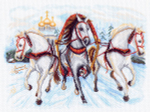 "Тройка лошадей"-1539 канва с рисунком