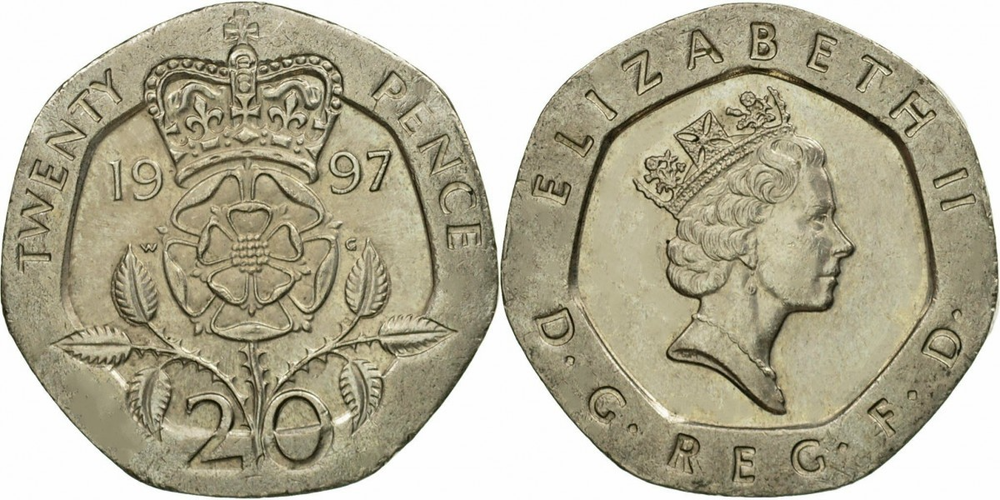 Великобритания 20 пенсов, 1997 Королева Елизавета II XF
