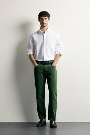 ZARA ДЖИНСЫ REGULAR FIT, ЗЕЛЕНЫЙ