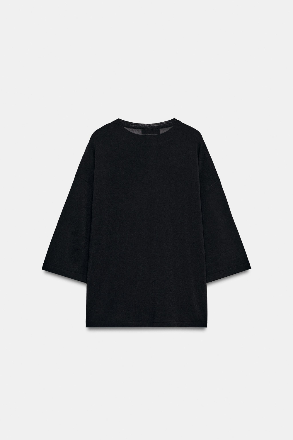 ZARA ТРИКОТАЖНЫЙ ТОП С РУКАВАМИ 3/4, ЧЕРНЫЙ