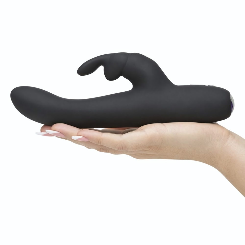 Черный вибратор с клиторальным отростком Greedy Girl Slimline Rabbit Vibrator - 22,8 см. (Цвет: черный)