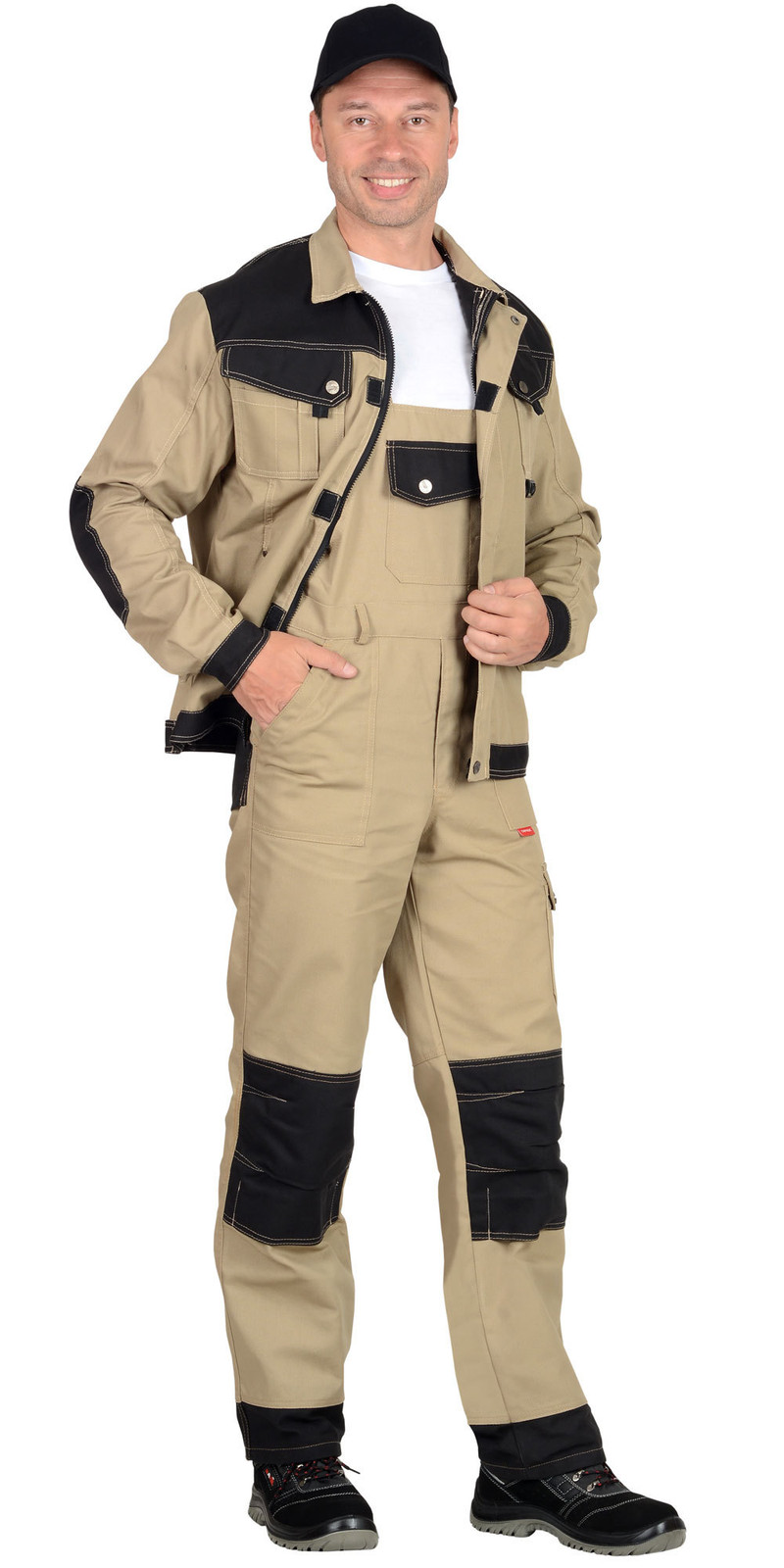 Костюм Nerss-Вест-Ворк куртка кор., п/к песочный с черным пл. 275 г/кв.м