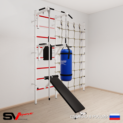 Шведская стенка Sv Sport усиленная 68020 (Турник стандарт/Брусья/Скамья/Канат/Цепь/Мешок 22кг/Канатный лаз)