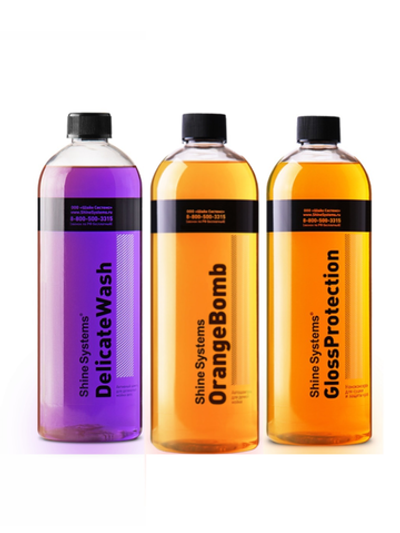 Shine Systems набор для трехфазной мойки GlossProtection + автошампунь OrangeBomb + DelicateWash 750мл