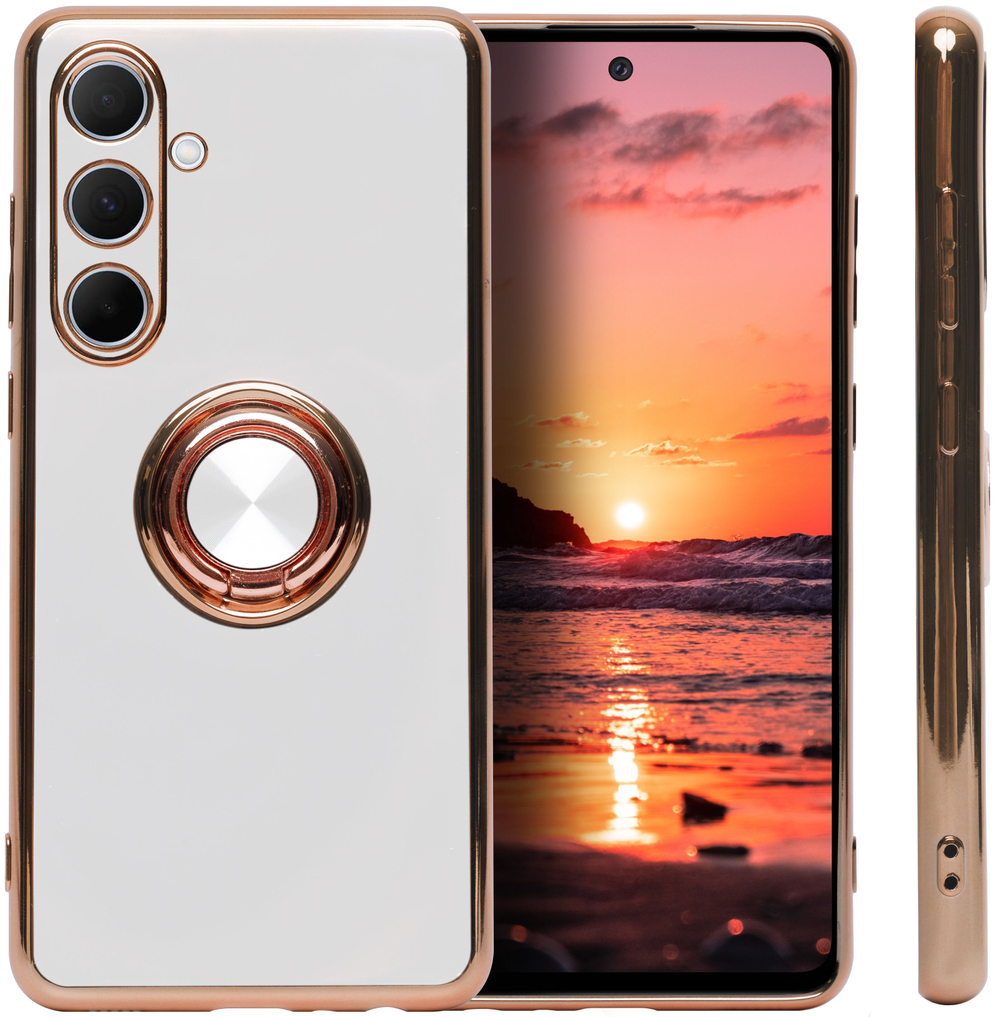 Стильный глянцевый чехол для SAMSUNG GALAXY A35 с кольцом-подставкой и бархатной подкладкой