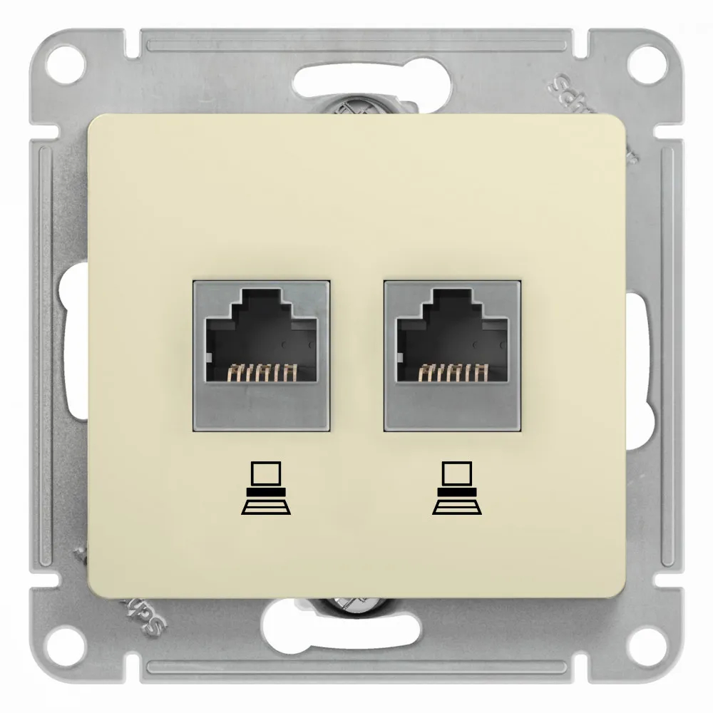 GLOSSA РОЗЕТКА двойная компьютерная RJ45+RJ45 кат. 5e, механизм, БЕЖЕВЫЙ