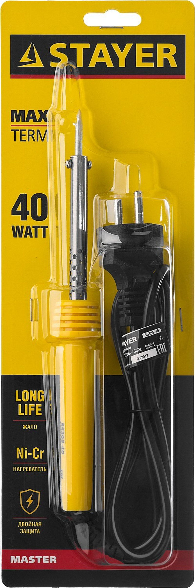 STAYER MAXTerm, 40 Вт, конус, электропаяльник с пластиковой рукояткой (55305-40)