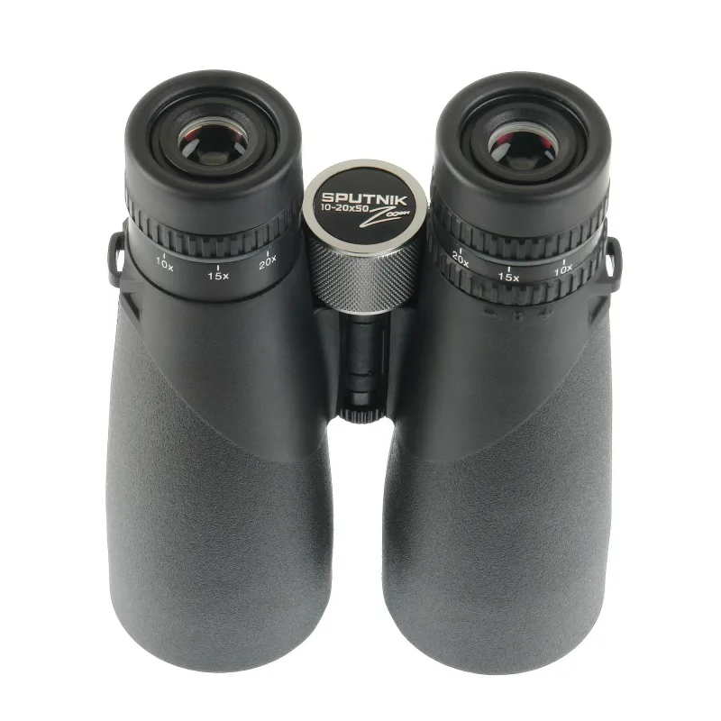 Бинокль Veber Sputnik Zoom 10–20x50 верхний вид, кольца настроек видны