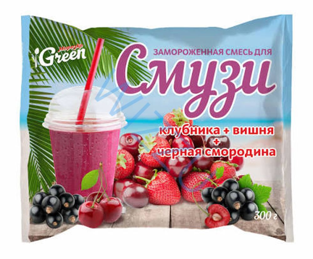 Смесь для смузи клубника, вишня и черная смородина Морозко Green 300гр/20шт