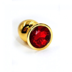 Металлическая анальная пробка Small red gold (Цвет: цвет пробки: золотой, цвет камня: красный)