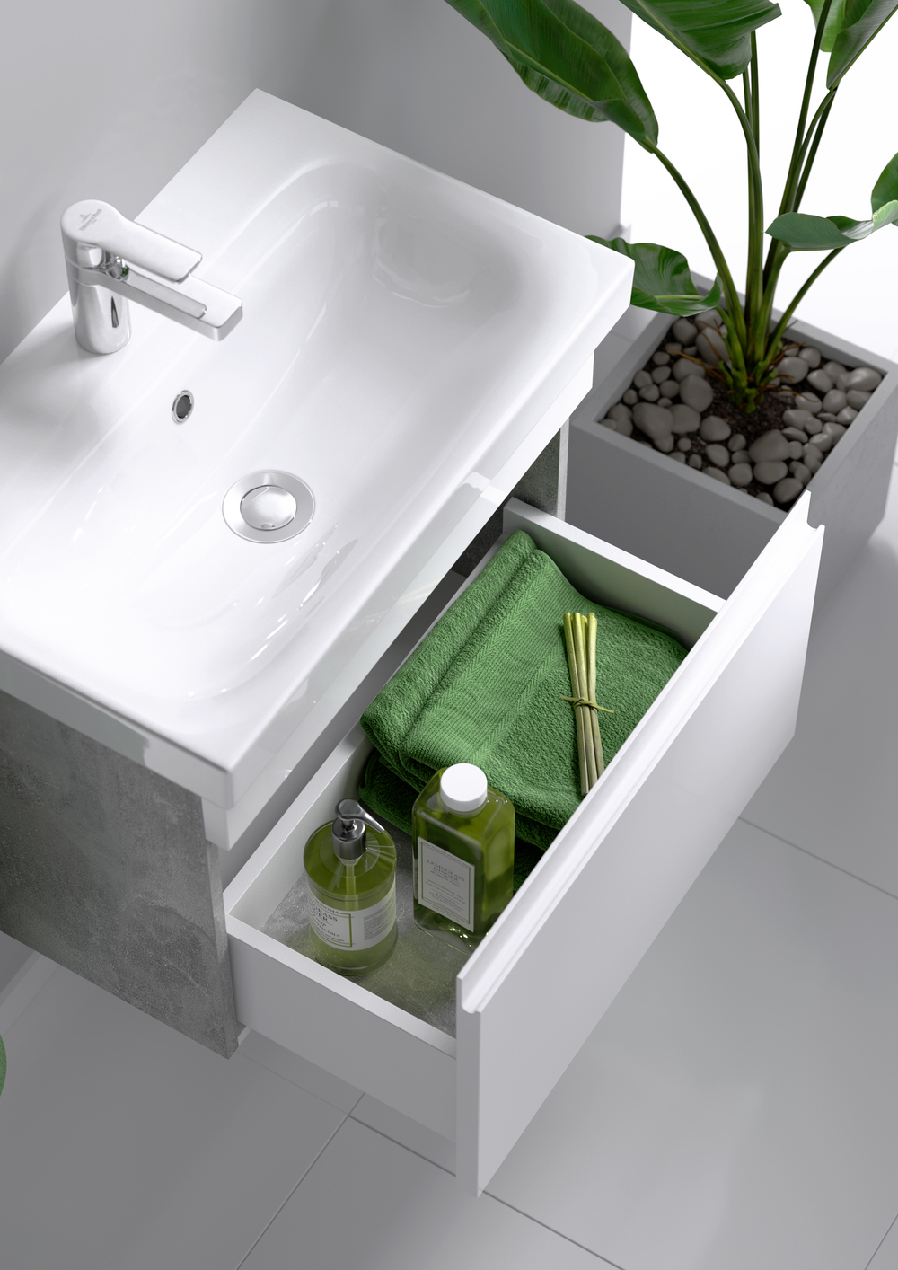 AQ SRT0108BS Smart Тумба под умывальник подвесная, 800х510х380 мм, 1 ящик, Бетон светлый