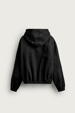 ZARA ДЖИНСОВАЯ КУРТКА С КАПЮШОНОМ, ЧЕРНЫЙ