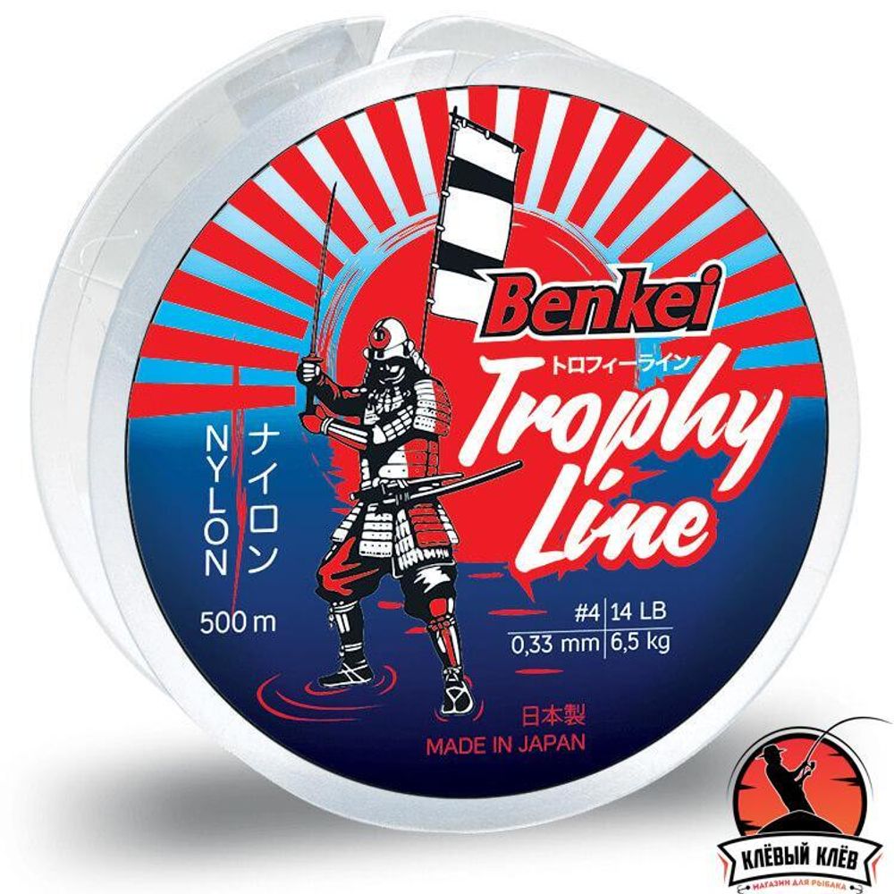 Леска Benkei Trophy Line 500m желтый fluo #5 (0,37mm), 10,4kg
