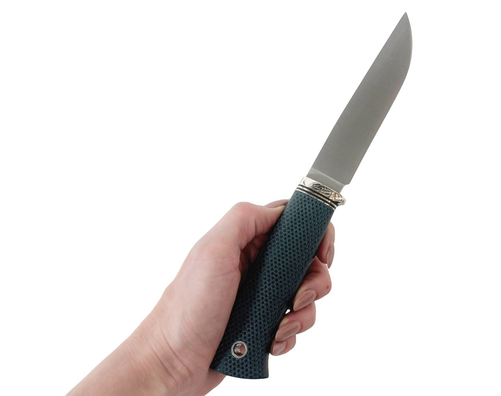 Нож Норт Эксперт, N690, микарта изумрудная насечка, гарда мельхиор, 349.5352