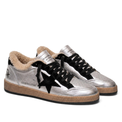 Women’s Ball Star in Silver Laminated Leather With Shearling Lining and Black Suede Star