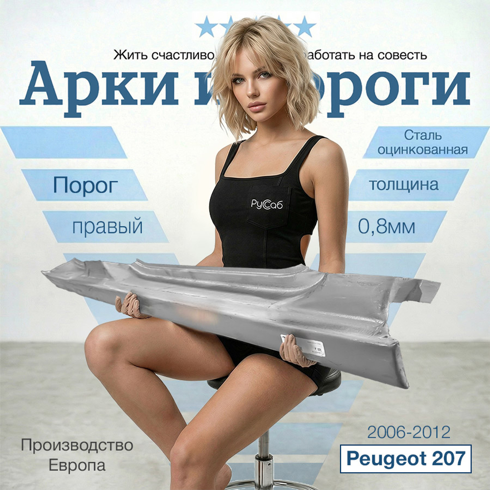 Порог правый Peugeot 207 2006-2012 (Polcar)
