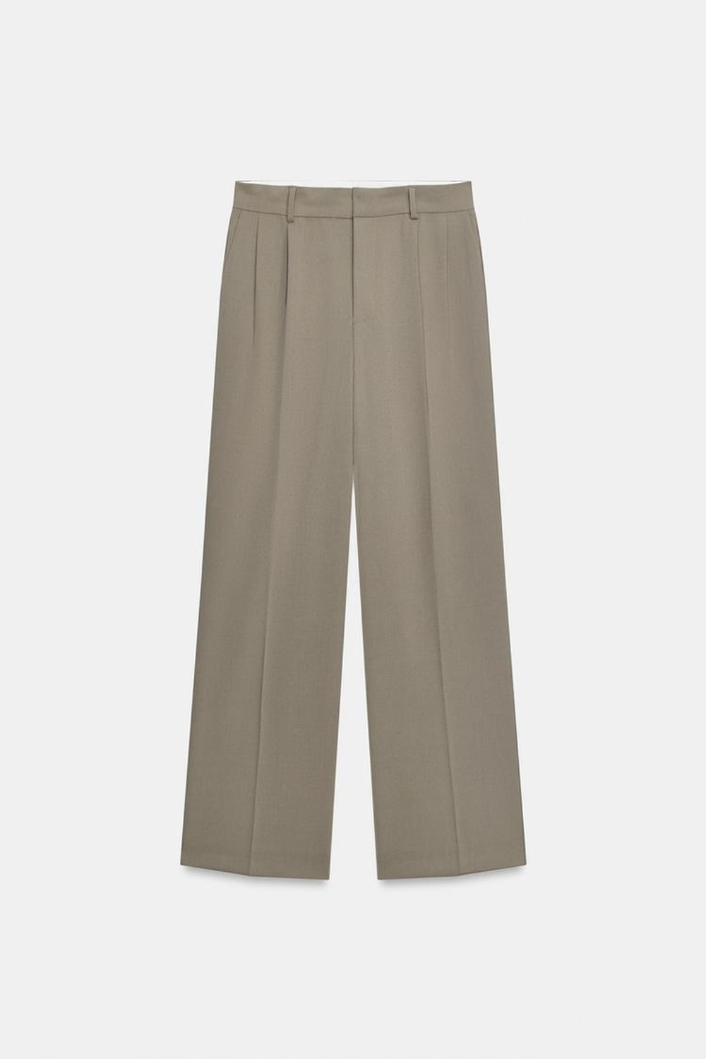 ZARA БРЮКИ В ПОЛОСКУ СО СКЛАДКАМИ И КЛАПАНАМИ, СЕРО-КОРИЧНЕВЫЙ
