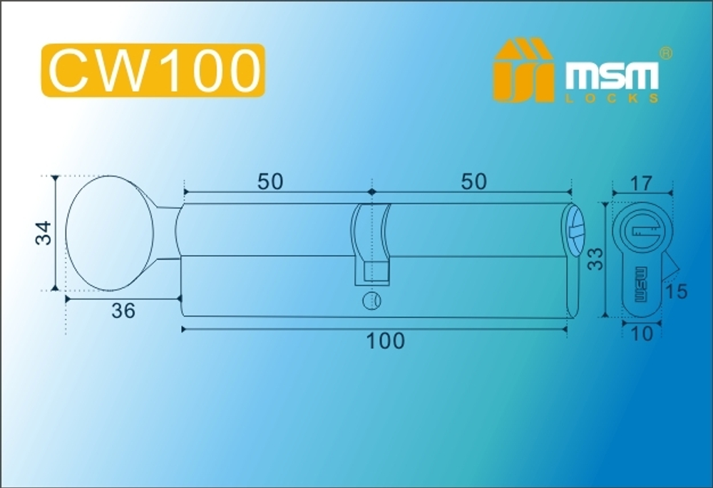 Цилиндровый механизм MSM CW100 PB ключ/вертушка (латунь)  Арт.12781