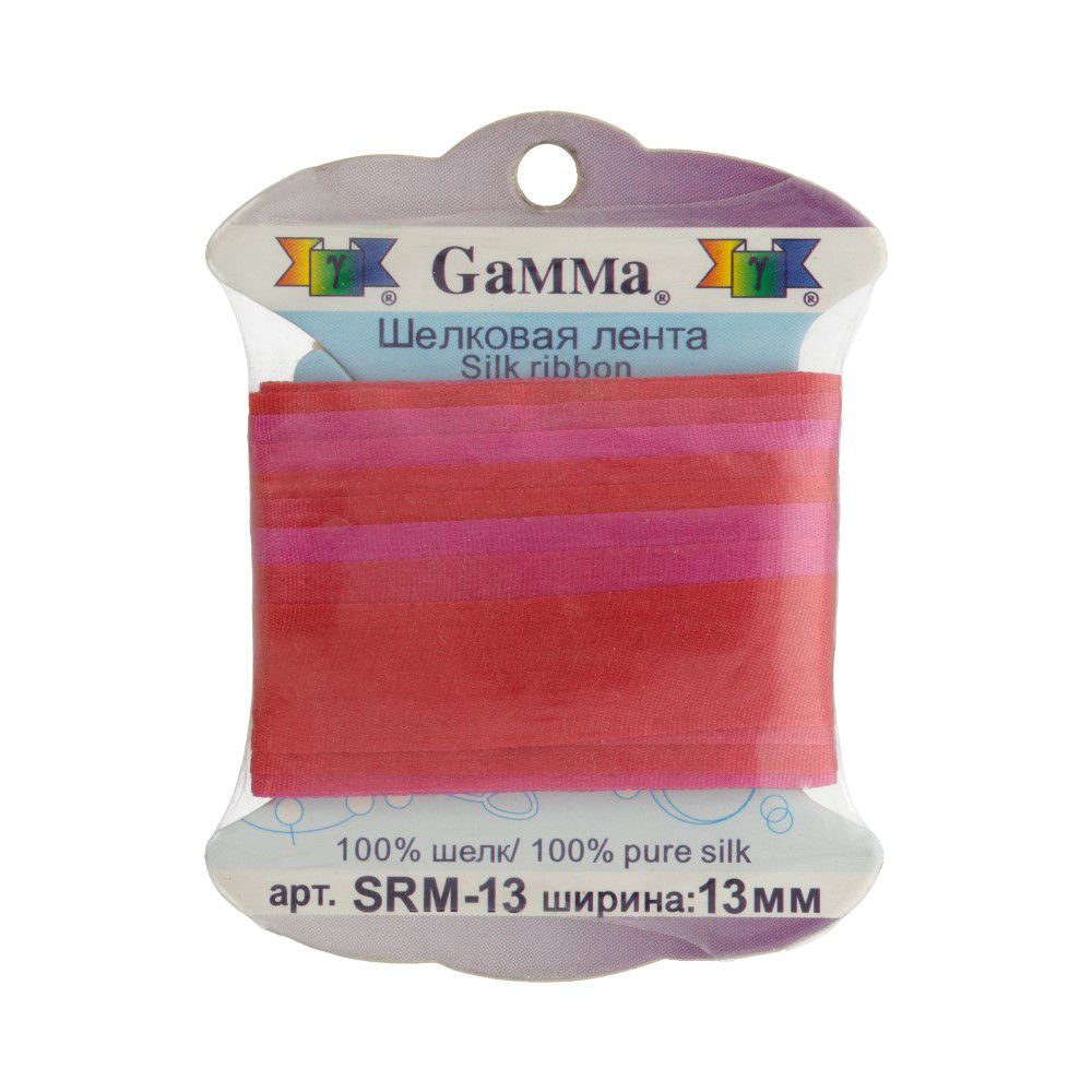 Лента (тесьма) шелковая 13.0 мм / 9.1±0.5 метров, M105 т.красный/сиреневый, Gamma SRM-13 Лента (тесьма) шелковая 13.0 мм / 9.1±0.5 метров, M105 т.красный/сиреневый, Gamma SRM-13