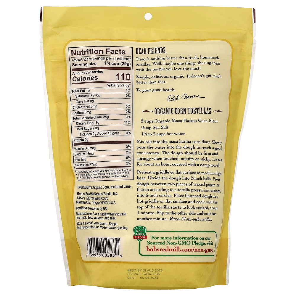 Bob's Red Mill, органическая кукурузная мука, маса харина, 680 г (24 унции)