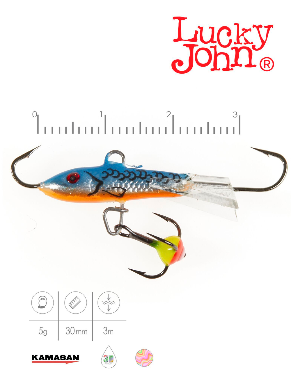 Балансир Lucky John CLASSIC 3 с тр. 30мм/45H блистер
