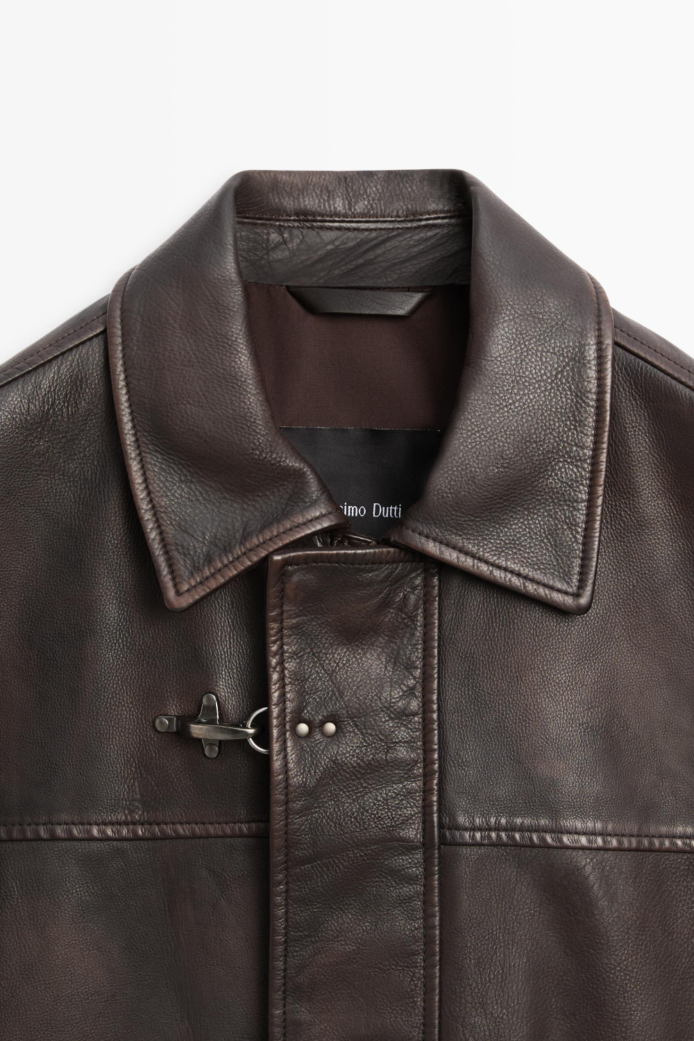Massimo Dutti Куртка из кожи наппа с застежками-пуговицами, коричневый