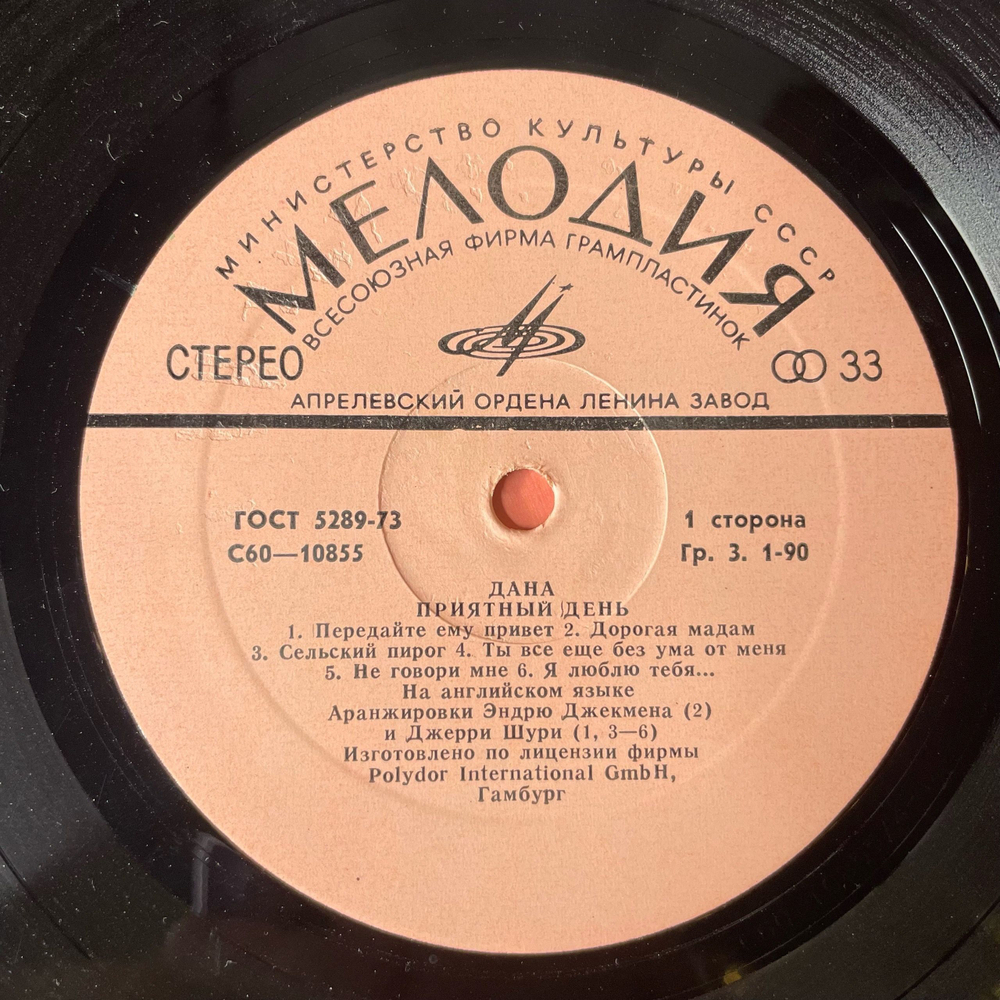 Винтажная виниловая пластинка LP Дана Dana, Приятный День (СССР 1978)