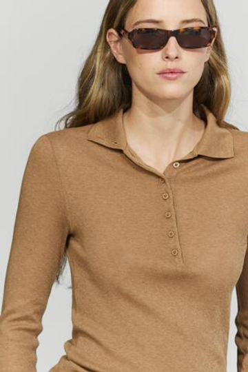 Massimo Dutti Футболка с длинными рукавами и воротником-стойкой, цвет темной верблюжьей шерсти