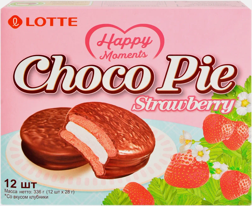 Печенье Choco Pie Strawberry Lotte 12шт 350г