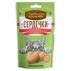 Деревенские лакомства "Сердечки" для взрослых кошек с L-лизином для иммунитета