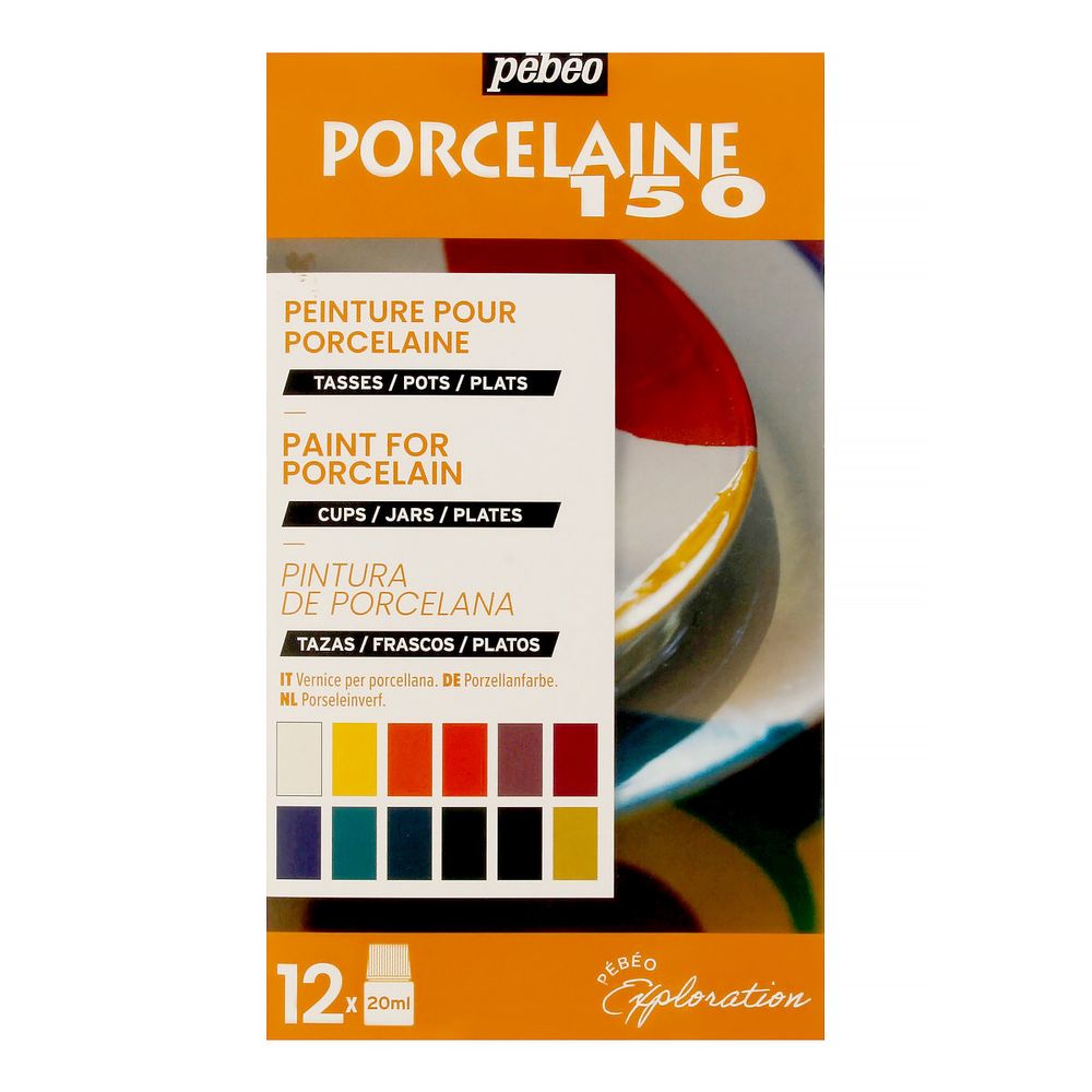 Набор красок Porcelaine 150 Исследование по фарфору и керамике под обжиг 12 цв. 20 мл, 757471 глянцевые 1, Pebeo