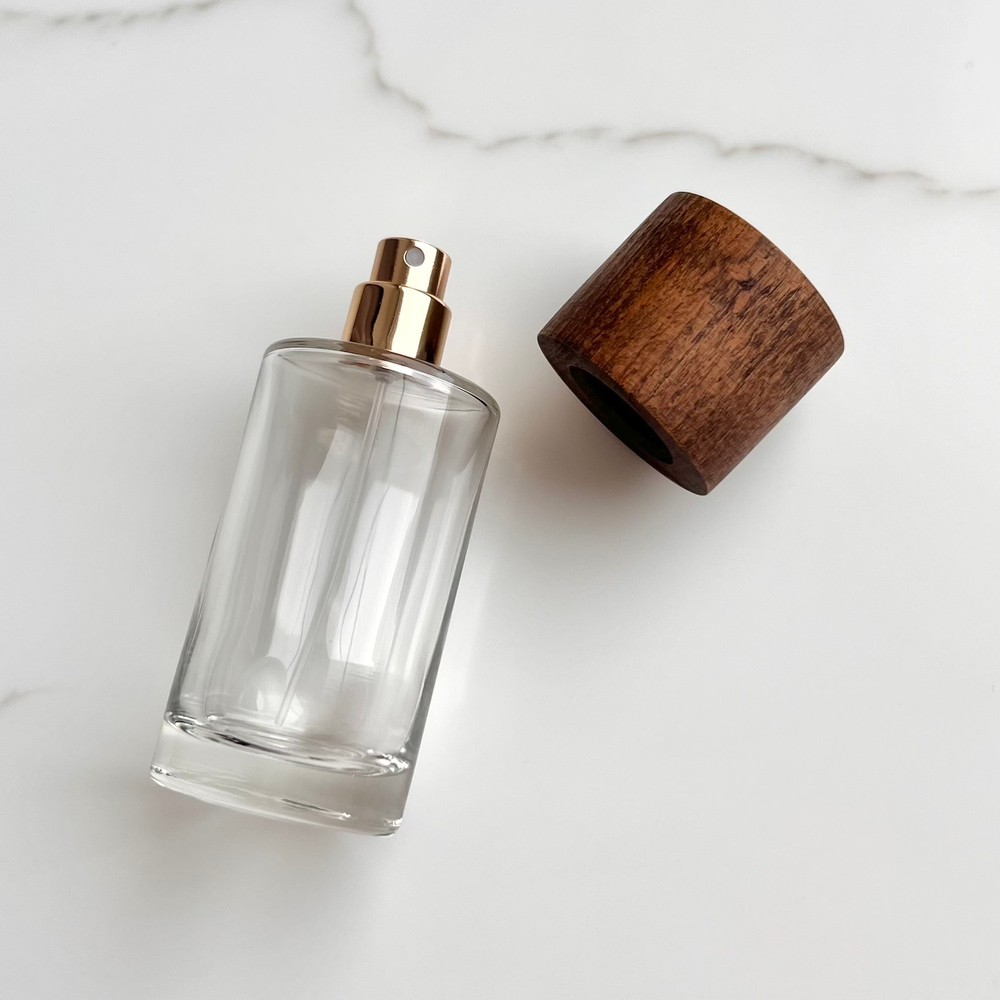 5 КОМПЛЕКТОВ: Флакон FUN 50 ml, колпачок CYLINDER 40, дерево бук цвета шоколад, спрей самозащелкивающийся с кольцом